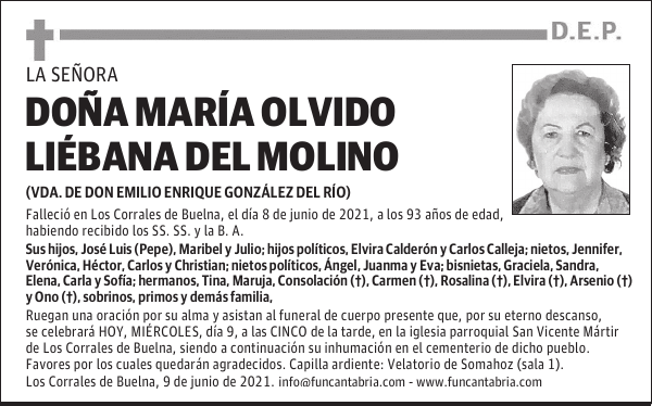 DOÑA MARÍA OLVIDO LIÉBANA DEL MOLINO