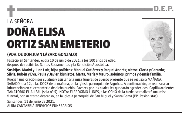 DOÑA ELISA ORTIZ SAN EMETERIO