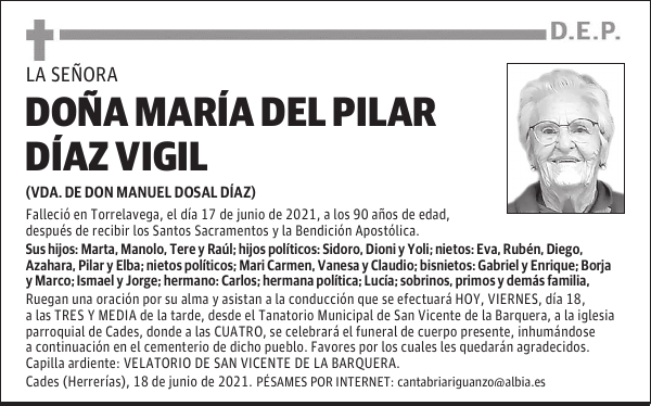 DOÑA MARÍA DEL PILAR DÍAZ VIGIL