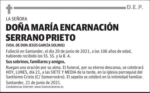 DOÑA MARÍA ENCARNACIÓN SERRANO PRIETO