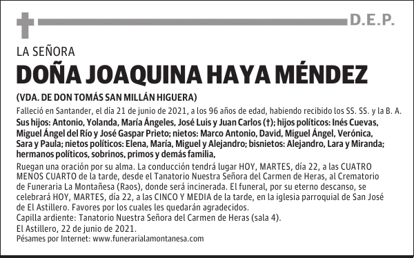 DOÑA JOAQUINA HAYA MÉNDEZ