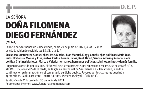 DOÑA FILOMENA DIEGO FERNÁNDEZ