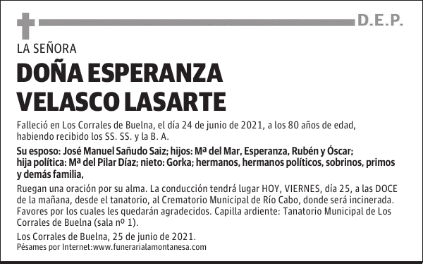 DOÑA ESPERANZA VELASCO LASARTE