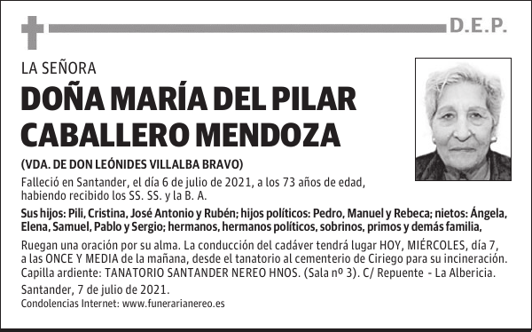 DOÑA MARÍA DEL PILAR CABALLERO MENDOZA