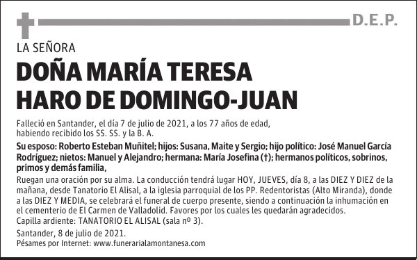 DOÑA MARÍA TERESA HARO DE DOMINGO-JUAN