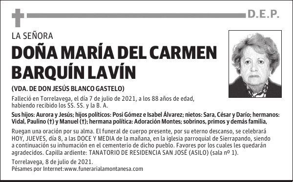 DOÑA MARÍA DEL CARMEN BARQUÍN LAVÍN