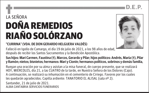DOÑA REMEDIOS RIAÑO SOLÓRZANO