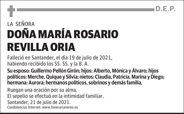 DOÑA MARÍA ROSARIO REVILLA ORIA