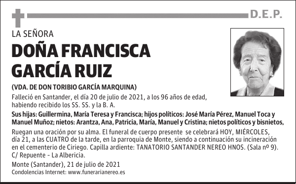 DOÑA FRANCISCA GARCÍA RUIZ
