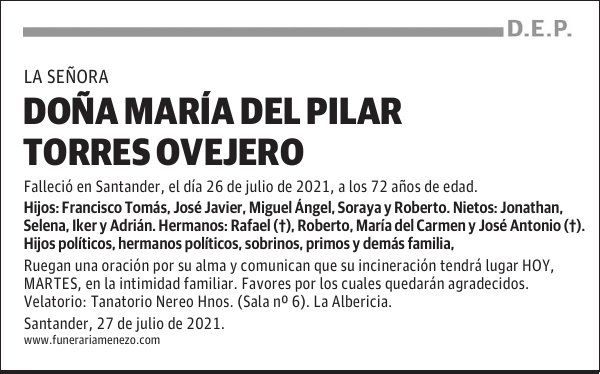 DOÑA MARÍA DEL PILAR TORRES OVEJERO