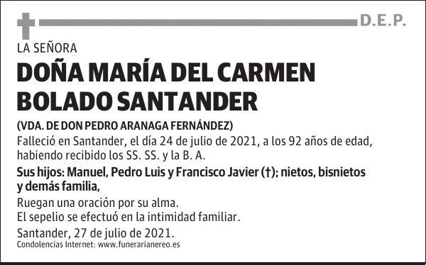 DOÑA MARÍA DEL CARMEN BOLADO SANTANDER