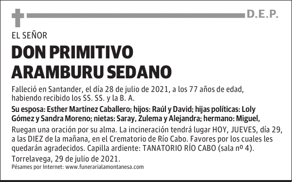 DON PRIMITIVO ARAMBURU SEDANO