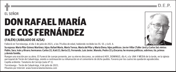DON RAFAEL MARÍA DE COS FERNÁNDEZ