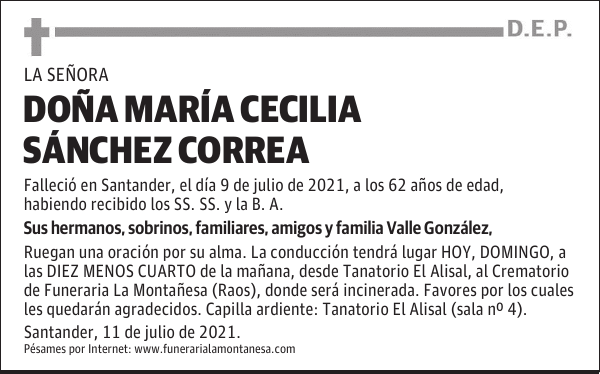 DOÑA MARÍA CECILIA SÁNCHEZ CORREA