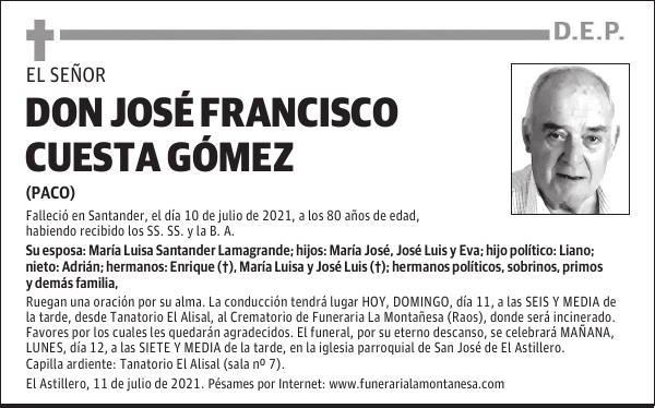 DON JOSÉ FRANCISCO CUESTA GÓMEZ