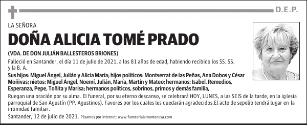 DOÑA ALICIA TOMÉ PRADO