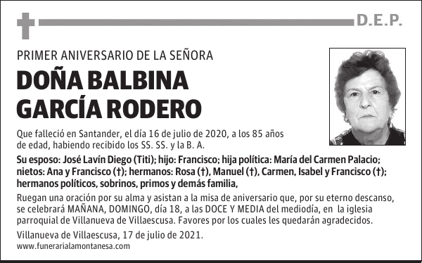 DOÑA BALBINA GARCÍA RODERO