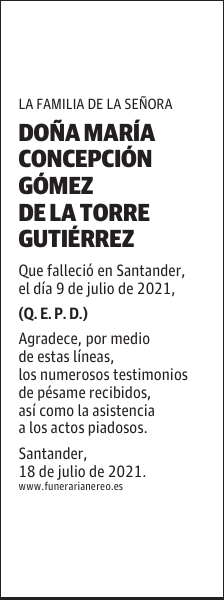 DOÑA MARÍA CONCEPCIÓN GÓMEZ DE LA TORRE GUTIÉRREZ