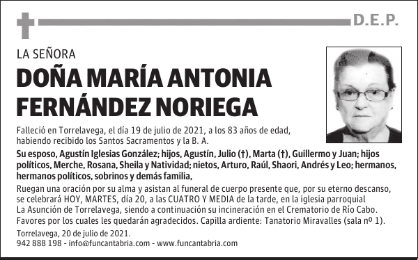DOÑA MARÍA ANTONIA FERNÁNDEZ NORIEGA