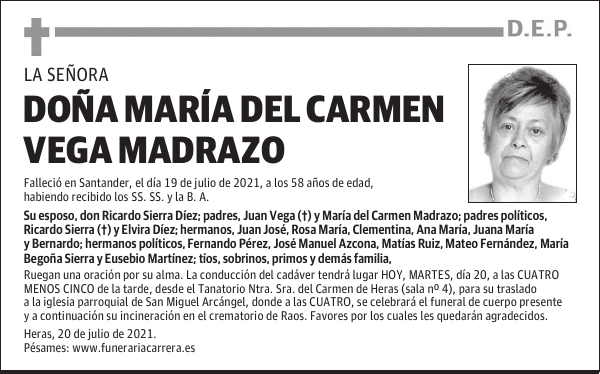 DOÑA MARÍA DEL CARMEN VEGA MADRAZO
