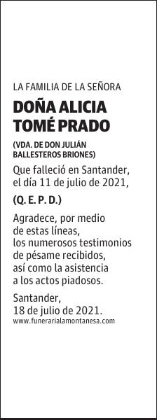 DOÑA ALICIA TOMÉ PRADO