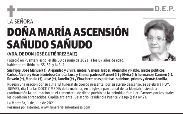 DOÑA MARÍA ASCENSIÓN SAÑUDO SAÑUDO