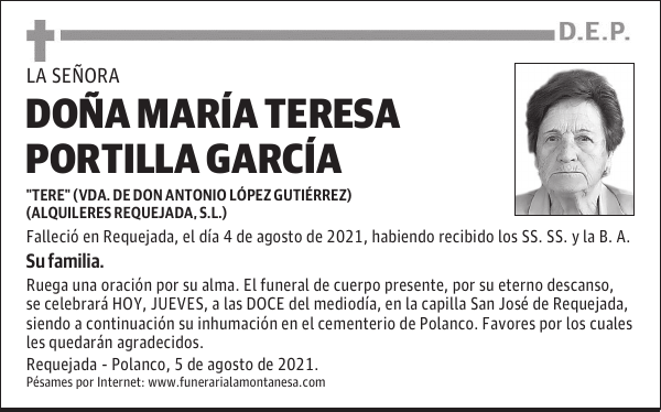 DOÑA MARÍA TERESA PORTILLA GARCÍA