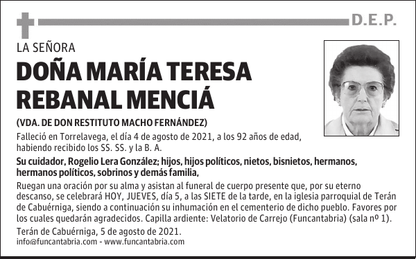 DOÑA MARÍA TERESA REBANAL MENCIÁ
