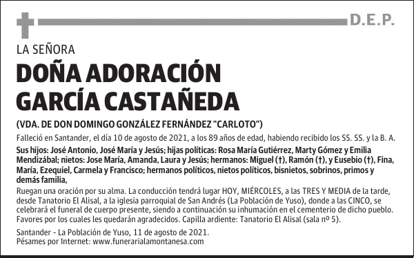 DOÑA ADORACIÓN GARCÍA CASTAÑEDA