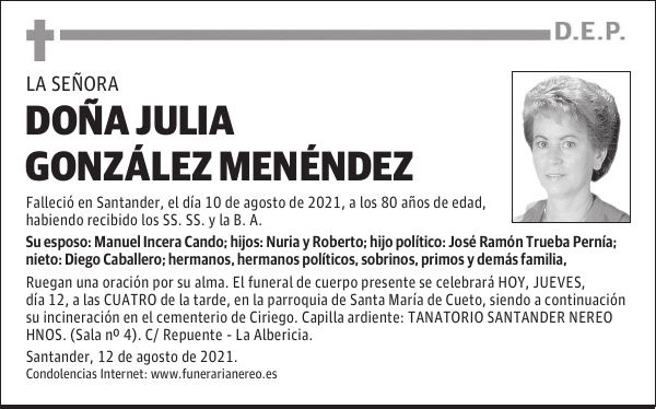 DOÑA JULIA GONZÁLEZ MENÉNDEZ