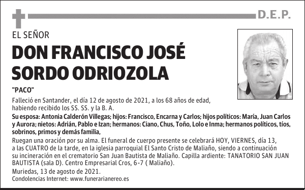 DON FRANCISCO JOSÉ SORDO ODRIOZOLA