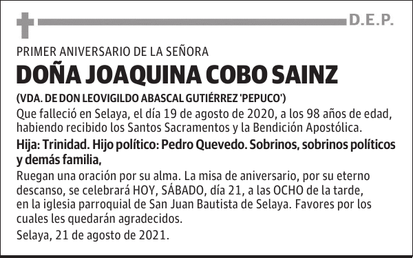DOÑA JOAQUINA COBO SAINZ