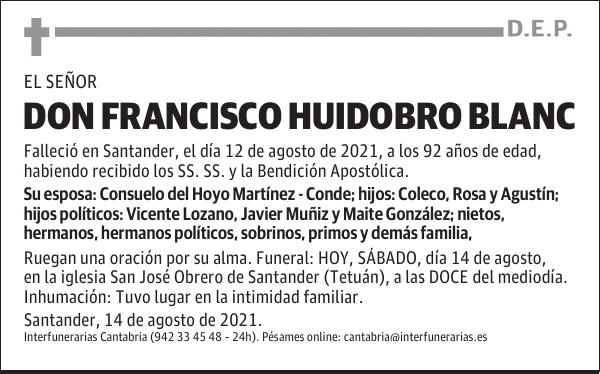DON FRANCISCO HUIDOBRO BLANC