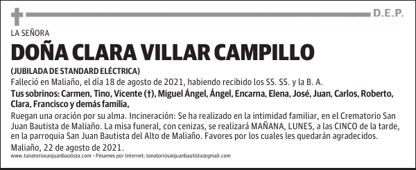 DOÑA CLARA VILLAR CAMPILLO