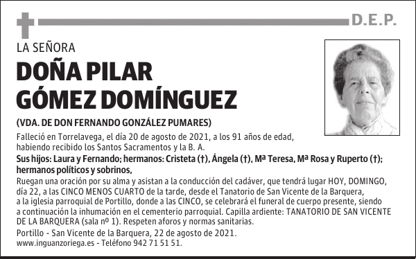 DOÑA PILAR GÓMEZ DOMÍNGUEZ