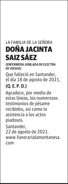 DOÑA JACINTA SAIZ SÁEZ