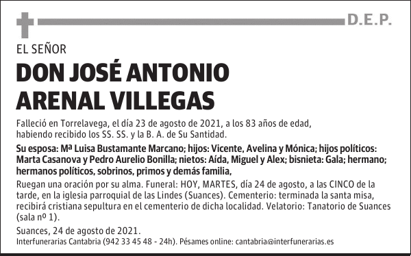 DON JOSÉ ANTONIO ARENAL VILLEGAS