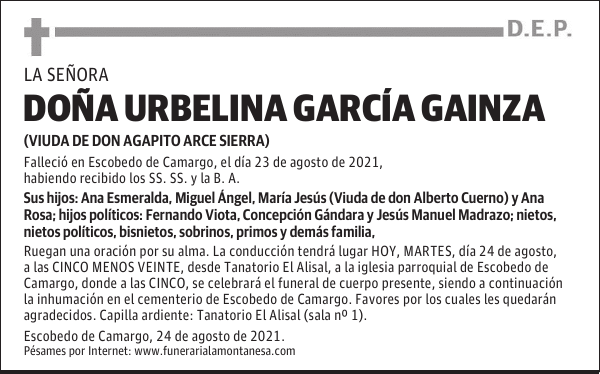 DOÑA URBELINA GARCÍA GAINZA