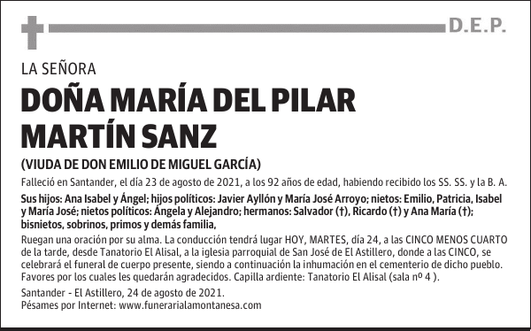 DOÑA MARÍA DEL PILAR MARTÍN SANZ