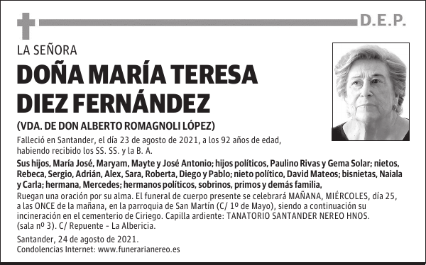 DOÑA MARÍA TERESA DIEZ FERNÁNDEZ