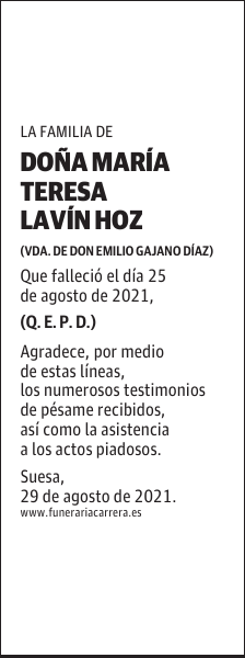 DOÑA MARÍA TERESA LAVÍN HOZ