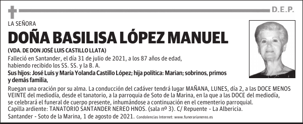 DOÑA BASILISA LÓPEZ MANUEL