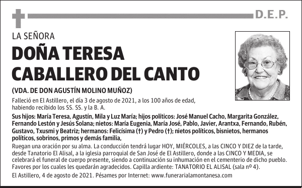 DOÑA TERESA CABALLERO DEL CANTO