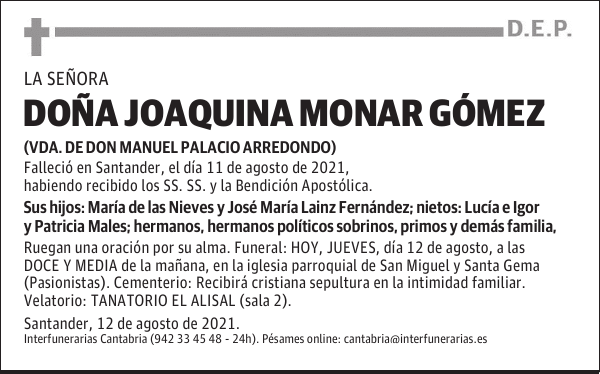 DOÑA JOAQUINA MONAR GÓMEZ