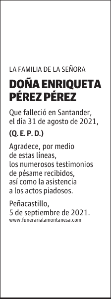 DOÑA ENRIQUETA PÉREZ PÉREZ