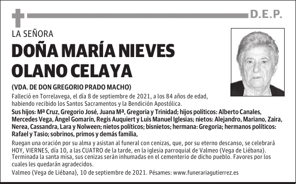 DOÑA MARÍA NIEVES OLANO CELAYA