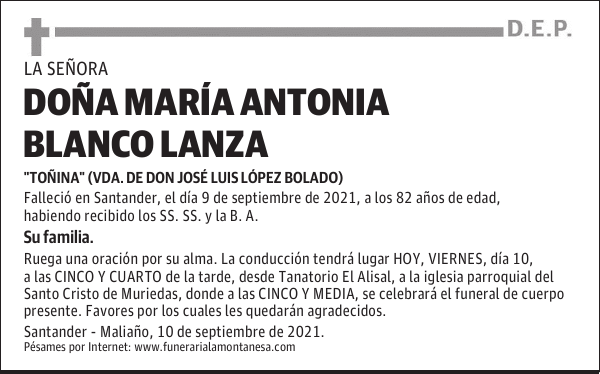 DOÑA MARÍA ANTONIA BLANCO LANZA