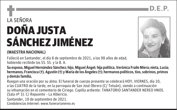 DOÑA JUSTA SÁNCHEZ JIMÉNEZ