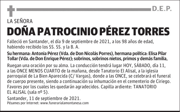 DOÑA PATROCINIO PÉREZ TORRES