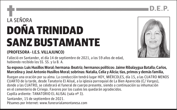 DOÑA TRINIDAD SANZ BUSTAMANTE